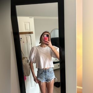 Zara top with detailed puff sleeves